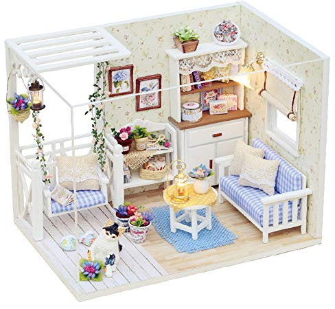Häuser Für Minipuppen,Puppenhaus Miniatur mit Möbeln,DIY Mini Toy House Kit Realistische Mini 3D Holzhaus Zimmer handgemachtes Spielzeug Möbel LED Leuchten Weihnachten Geburtstag Hochzeitsgeschenk