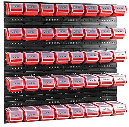 Wall Shelf, 40 Pieces, Boxes with Lids, 80 x 80 cm, Stacking Boxes, Storage Bins, Storage System (Red)