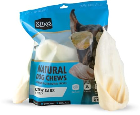 Sitka Farms Whole Cow Ears for Dogs 5 Count - Premium Rawhide Free Dog Chews - Beef Natural Dog Treats for Smal, Medium and Large Dogs - Long Lasting - Rich Protein for Your Pet