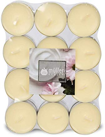 Müller 24 Duft Teelichter - Sanfte Creme - 4 Stunden Brenndauer - Ø39 mm - Farbe Creme - Premium Soft Creme Duftkerzen - Gegossenes Wachs - RAL Qualität