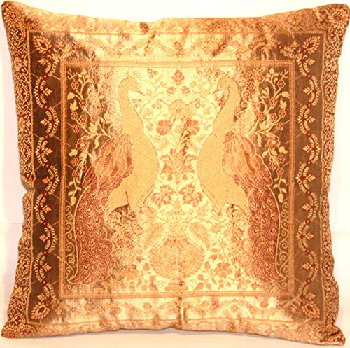 Ruwado Indische Banarasi Seide Deko Kissenbezüge 40 cm x 40 cm, Extravaganten Designs für Wohnzimmer und Schlafzimmer Dekoration - 40 x 40 cm | 16 x 16 Zoll, Türkis-Golden-5