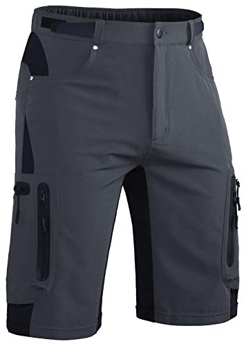 Hiauspor Kurze Hosen Herren, Leichte Wanderhose Atmungsaktiv Schnelltrocknen Cargo Bermuda Shorts Elastische Radlerhose MTB Fahrradhose Outdoorhose Sport Radhose Sommer mit 6 Taschen (Dunkelgrau, 3XL)