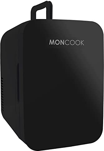 MONCOOK Mini Frigorifero - Piccolo, Portatile E Silenzioso - Minifrigo Con Porta In Vetro Per Cosmetici, Cibo E Bevande - Raffredda E Riscalda - Perfetto Per Casa, Ufficio O I Viaggi - 6L - Nero