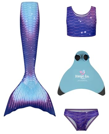 Planet Mermaid Mädchen und Kinder, 3-teilig, lebendige Farben, schwimmend, Meerjungfrauenschwanz, Tankini-Top & verschleißfeste magische Flosse Monoflosse (im Lieferumfang enthalten)