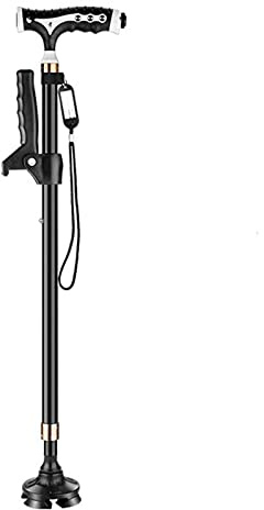 JMSL Bastone pedonale-Bastone Multi-Punto Bastone telescopico con Luce a LED Assistenza alla deambulazione per Anziani Bastone da Allattamento Antiscivolo Bastone Regalo per Genitori,Nero