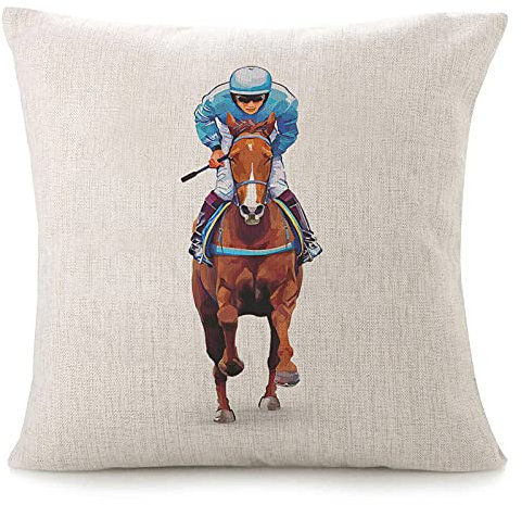 VERSUSWOLF Kissenbezug für Couch, Pferderennen, Reiten, Bett oder Sofa, Hippodrom, Rennstrecke, traditionell, dekorativ, quadratisch, Leinen, 45,7 x 45,7 cm