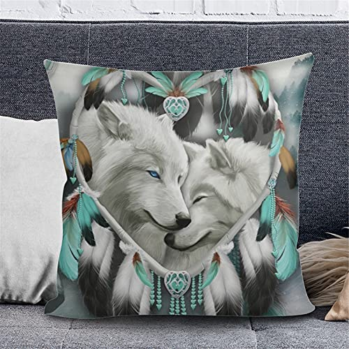 Showudesigns Kissenbezug mit Wolf-Motiv, dekorativ, quadratisch, für Freundinnen, Geburtstagsgeschenke, Traumfänger, Paar, weiße Wölfe