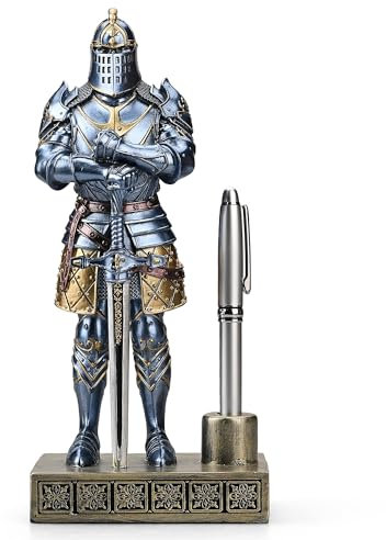 Amoysanli Knight Statue Resin Pen Stand Resin Fountain Pen Holder Office Pen Stand Desk Organizer For Men (Blue)