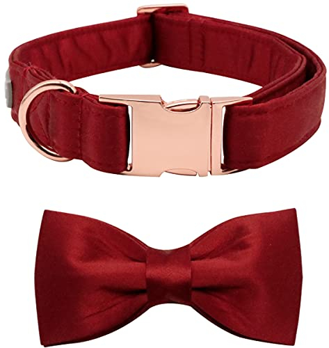 Lionet Paws Hundehalsband mit Fliege - komfortable Seide Weihnachten Hundehalsband mit abnehmbaren Fliege für Welpen und Katze, Hals 20-30cm