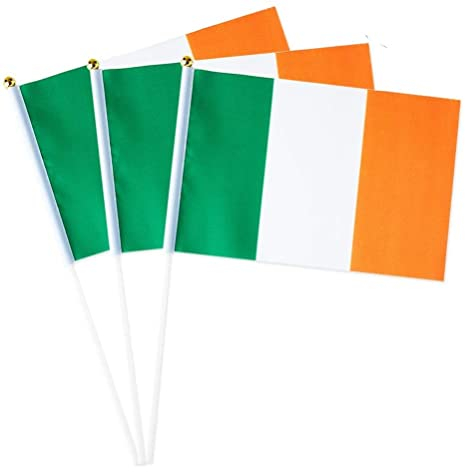 12 x Ireland Handheld Flags With Stick Poles For Irish Sports St Paddys Waving Country Celebration Events National Day Mini Cricket Football Small Desktop Hand Decoration