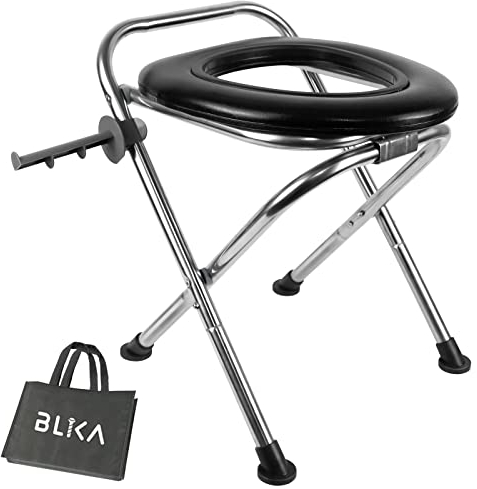 BLIKA Toilettes portables pour camping, 158,8 kg en acier inoxydable pliable avec siège souple pour adultes, pot portable pour camping, voyage, voyages en voiture