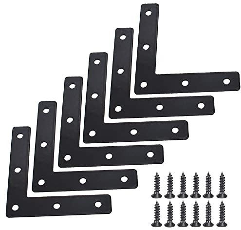 20 Pcs Black Flat Corner Brace Brackets,80mmx80mm Metal Right Angle Corner Brace L Shaped Brackets,Mending Plate Bracket with Screws