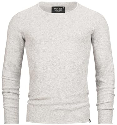 Indicode Herren Loakim Klassischer Strickpullover mit Rundhalsausschnitt | Moderner Herrenpullover mit melierter Optik, Strickoberteil, Freizeitpullover, Feinstrickpullover, Pullover für Männer
