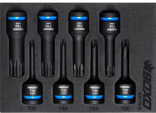 Impact Socket Set BOXO 1/2 Drive Torx Bit 75mm Height 8 Pc Colour Coded BX770-R