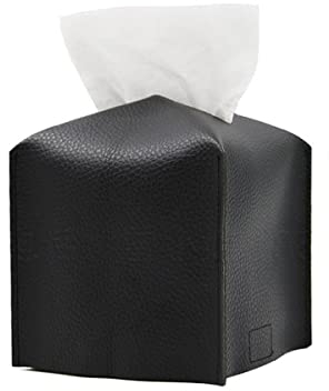 1 x Schwarze Taschentuchbox-Abdeckung, quadratische PU-Leder-Taschentuchbox, moderner Taschentuchhalter-Organizer für Badezimmer, Nachttisch, Büro