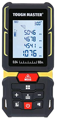 Laser Distance Meter, TOUGH MASTER 60 Meter High Accuracy LCD Screen, Portal Tape Measure, Area, Volume Reader, Rechargeable Long Battery Life DIY Tool, TM-LDM60, Black