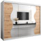 KRYSPOL Schwebetürenschrank Madryt 250 cm mit Spiegel Kleiderschrank mit Kleiderstange und Einlegeboden Schlafzimmer- Wohnzimmerschrank Schiebetüren Modern Design (Weiß + Artisan Eiche)