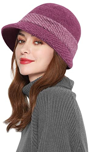Comilaka Damen Baskenmütze Barett Beanie Strick Gefüttert Warm Strickmütze Schiebermütze Hut Winter Fleece Mütze
