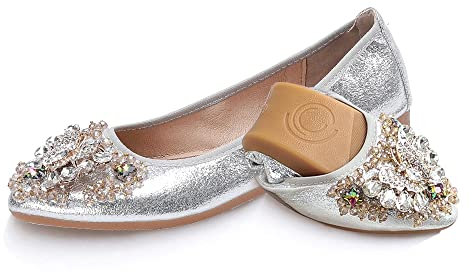 Décolleté Ballerine Pieghevoli da Donna arrotolabili per Abiti da Sposa e Ballerine Pieghevoli con Bellissimi Strass Portatili Slip on Mocassini, Matrimonio, Affari,Casual