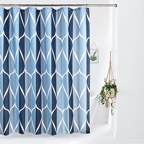 Geometrisch Duschvorhang mit Metall Duschvorhangringe Stoff Textil Badewannenvorhang Anti Schimmel Bad Vorhang Set Wasserdicht Badewanne Vorhang Schwerer Shower Curtain Badezimmer - 182 x 182cm (Blau)