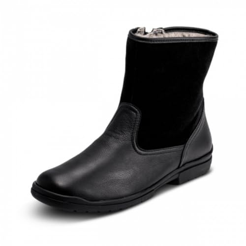 VITAFORM® Stiefel Lammfell gefüttert für Herren | Stiefelette mit rutschhemmender Sohle | Weiches Velour- und Nappaleder | Warme Schuhe für den Winter | Reißverschluß | Schwarz Gr. 44
