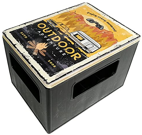 Bierkastensitz, Outdoor Hocker, Sitzauflage aus Holz für Getränkekisten mit Outdoor Adventure als Geschenkidee