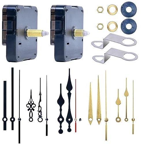 Lusee Clock Mechanisms Battery Powered, 2 Pack Silent Quartz Clock Movement with 5 Pairs Aluminium Clock Hands, Hands and Motor Mechanism Replacement Kits for Repair DIY Wall Clock Garden Clocks