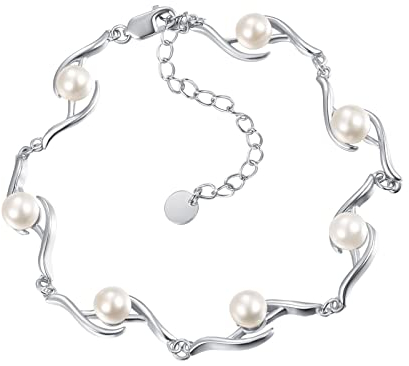 KINGWHYTE Perlenarmband für Frauen 925 Sterling Silber Verstellbares Armband Schmuck Jubiläum Geburtstag für Mädchen Frau
