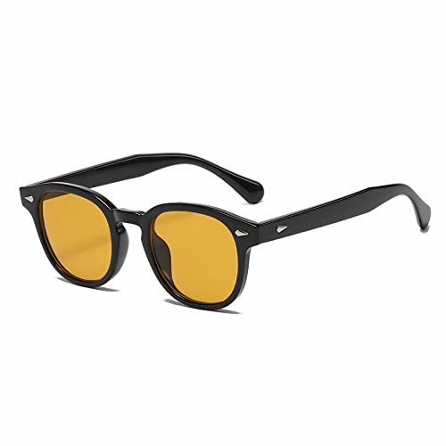 OSAGAMA Vintage Retro Runde Sonnenbrille für Damen Herren Fashion Brille Schwarz Gelb Getönt