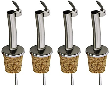 SEIWEI Korkölflaschenausgießer, 4 Stück, Edelstahl, Olivenöl, Essig, Weinspender mit Klappdeckel, gebogener Weinflaschenverschluss für Bars, Clubs, Heimgebrauch