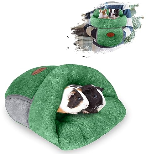 YUEPET Meerschweinchenbett, Kuschelhöhle, warmes Fleece, gemütliches Haus, Bettwäsche, Schlafkissen, Käfignest für Kleintiere, Eichhörnchen, Chinchilla, Kaninchen, Igel, Käfigzubehör, Grün