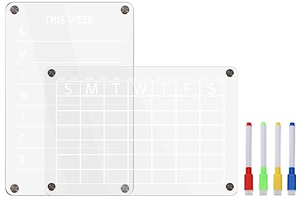 PATIKIL 12x8 Magnetic Acrylic Calendar for Fridge, Clear Dry Erase Board Weekly and Monthly Planner with 4 Markers Planning Board for Refrigerator