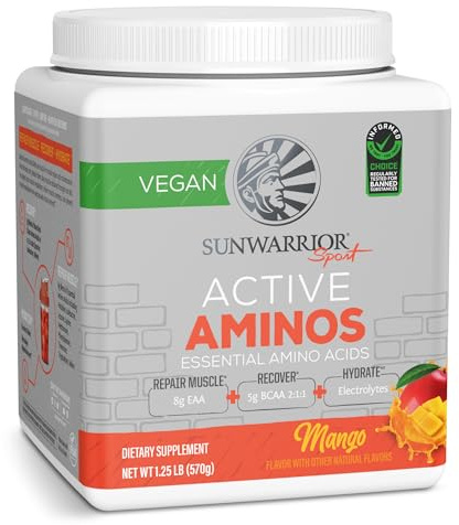 Sunwarrior Amino Acids Amino Energy Powder Essential Amino Acids EAA & BCAA | Muscle Repair Hydration & Recovery | Promote Wellness Strength & Endurance | Mango Flavor | 30 Servings | Active Aminos