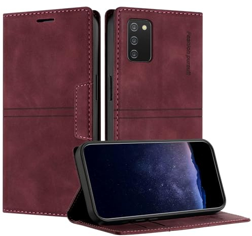 TOUCASA Handyhülle für Samsung Galaxy A02S/M02S/F02S, PU Leder Brieftasche Flip Stoßfest Hülle, mit [Kartenfächer] [Magnetverschluss] [Ständer] Kompatibel mit Samsung M02S (Weinrot)