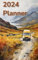 2024 planner: yellow van on cover, a week per page, checklists to customize, a few greyscale pictures of Border collie dogs inside