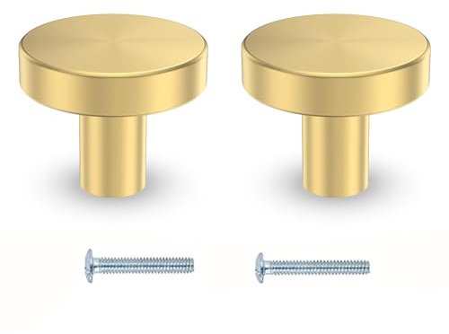 NVTEGR 2PCS Gold Drawer Knobs, Round Cabinet Knobs for Drawers with Screws, Wardrobe Dresser Handles for Furniture Decoration - 24.5 * 20MM