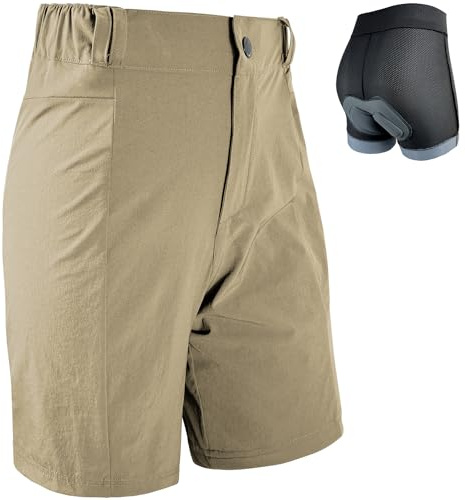 Wulibike Radlerhose Damen Mountainbike-Radhose 2 in 1 gepolstert MTB Shorts Frauen Fahrradhose mit Polsterung Reiten Fahrrad Radfahrhose Reißverschlusstaschen Khaki S