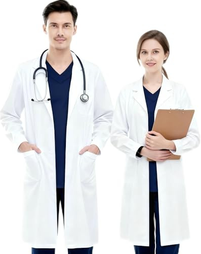 MINGHAM Lab Coat for Women and Men, Lab Coat, Workwear, Lab Protection Clothing, Long Sleeve Workwear, white, S
