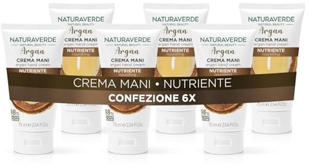 Naturaverde | Natural Beauty – Pflegende Handcreme mit Arganöl, für trockene und rissige Hände, natürliche Inhaltsstoffe, 6 x 75 ml