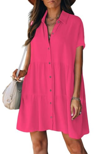 Bsubseach Maillot De Bain Coverup pour Femme Chemise Bouton Robes DéContractéEs VêTements De Vacances Rose Rouge S