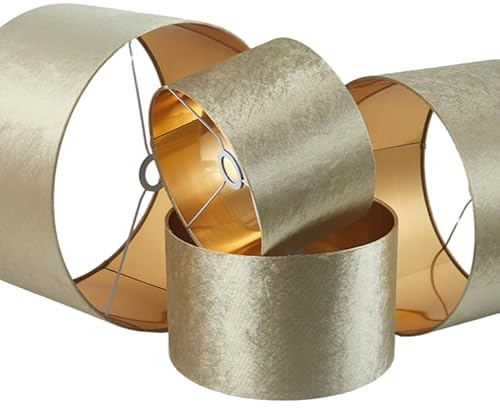 Abat-jour rond velours vert beige doublure dorée 30 cm | E27/E14