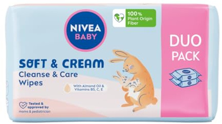 NIVEA BABY Taschentücher Biologisch abbaubar Soft & Cream Sparpack, 2x 57 Stk.
