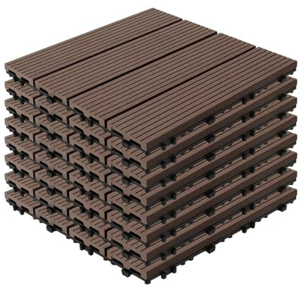 YOEVU - Set de 11 Baldosas de Exterior de Madera Composite WPC, 1m², Baldosas de Terraza, Patio y Jardín, Antideslizantes, Resistentes al Agua, 30x30cm, Marrón Café