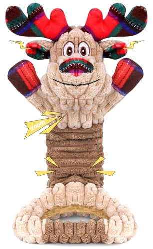 Interaktives Hundespielzeug Weihnachten Geschenke, Welpenspielzeug für Langeweile, Plüsches Quietschendes Hundespielzeug für Kleine und Große Hunde, Kauspielzeug für Spielzeug mit Dehnbarem Griff.