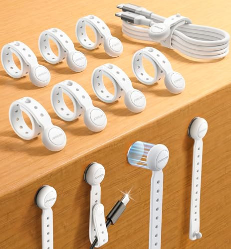 JOYROOM 12 Stück Magnetische Kabelbinder Wiederverschließbar, [2025 Version] Multifunktionale Silikon Kabelhalter Kabel Organizer für Büro, Cable Ties für Reisen Zuhause (Weiß)