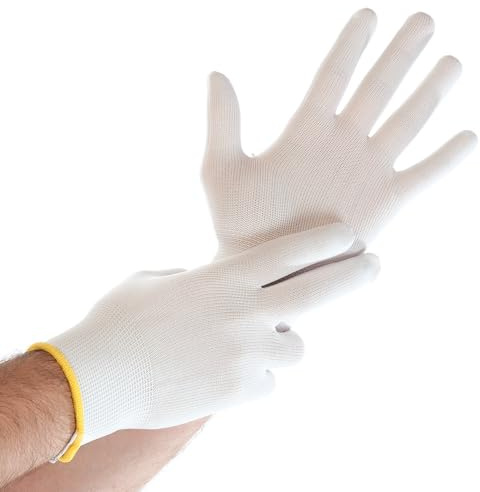 FRANZ MENSCH 240 Stück Hygostar Feinstrickhandschuhe Ultra Flex | Nylon, weiß, 8/M, L: 24 cm, Karton, Feinstrickhandschuhe, Arbeitshandschuhe, Nylonhandschuhe