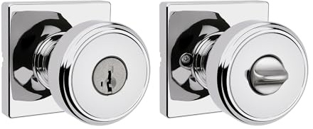 Kwikset Maven Entry Door Knob with Lock and Key, Secure Keyed Handle Exterior, Square Front Entrance and Bedroom, Polished Chrome, Pick Resistant SmartKey Rekey Security and Microban