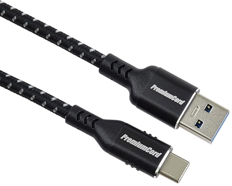 PremiumCord USB 3.2 Gen 1 Verbindungskabel, Datenkabel SuperSpeed bis zu 5Gbit/s, Ladenkabel bis zu 3A, Leistung 60W, PD 3.0 / QC 4.0, USB A Stecker auf USB C Stecker, Farbe Schwarz, Länge 0,5m