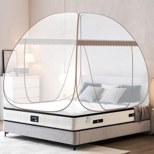 GLKEBY Pop-Up-Moskitonetz für Doppelbett, 180 x 200 x 150 cm, großes tragbares Zelt, Reise, Doppeltür, Reißverschluss, Bettnetz, einfache Installation, feines Netz, für Schlafzimmer, Outdoor, Camping,