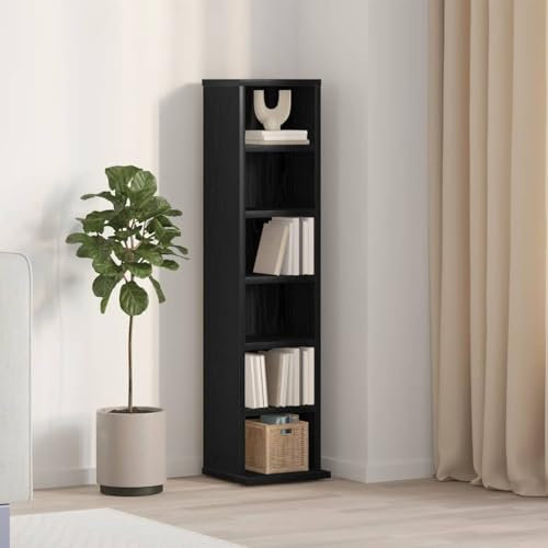 Brokky 862421 Mobile Porta CD Rovere Nero 21x20x88 cm in Legno Multistrato Libreria Modulare Mobile Porta CD Classica Scompartimenti Regolabili Legno